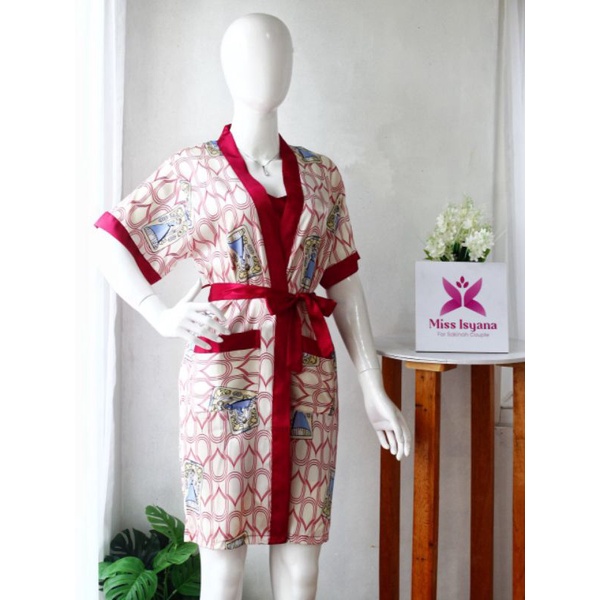 Set Kimono Satin Khusus Lengan Pendek Ide Kado Nikah Depan Suami SK16 Set Kimono Lingerie Seksi Ling