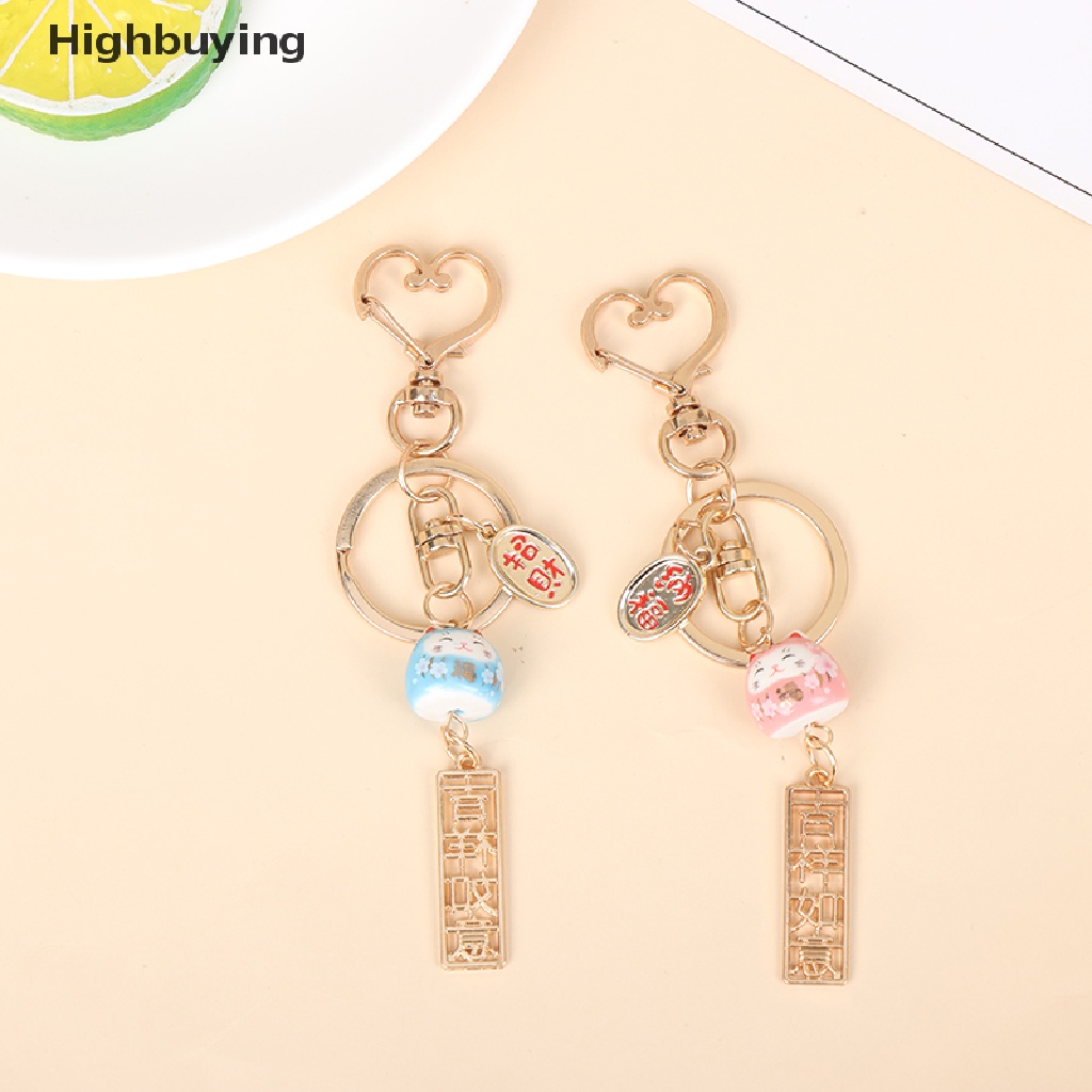 Hbid Keramik Sakura Lucu Fortune Lucky Cat Keychain Gantungan Kunci Tas Mobil Pendent Glory