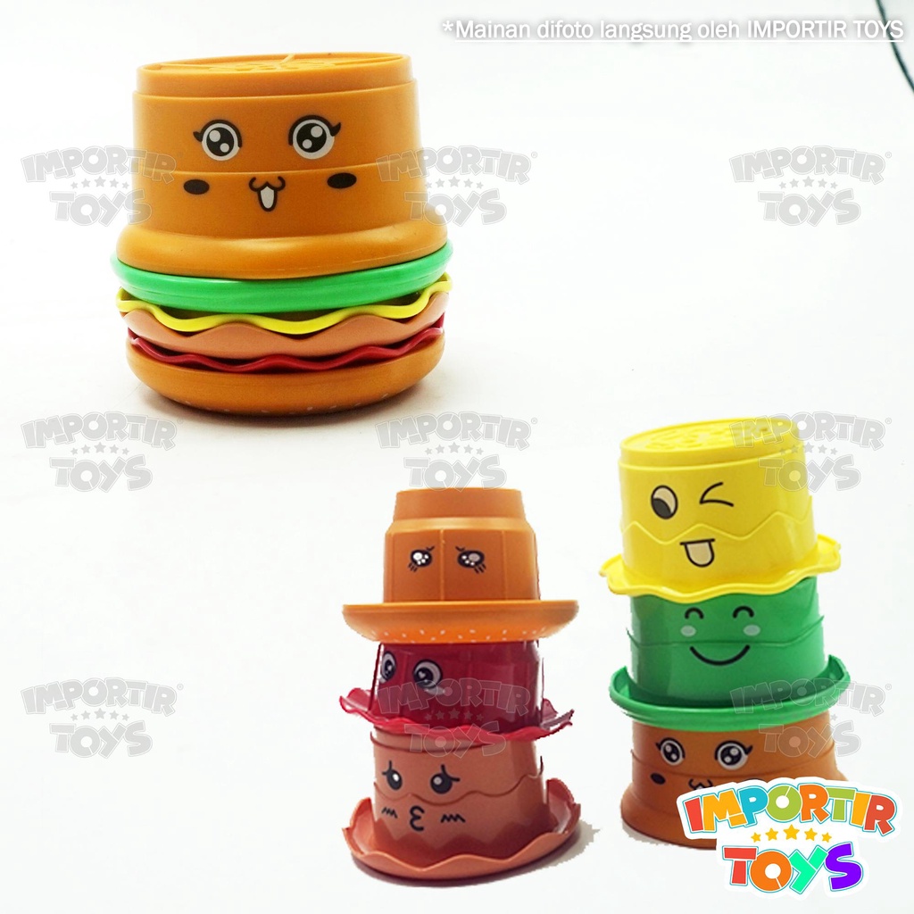 Mainan Edukasi Bayi Stacking Cup Burger isi 6pcs Kualitas Import