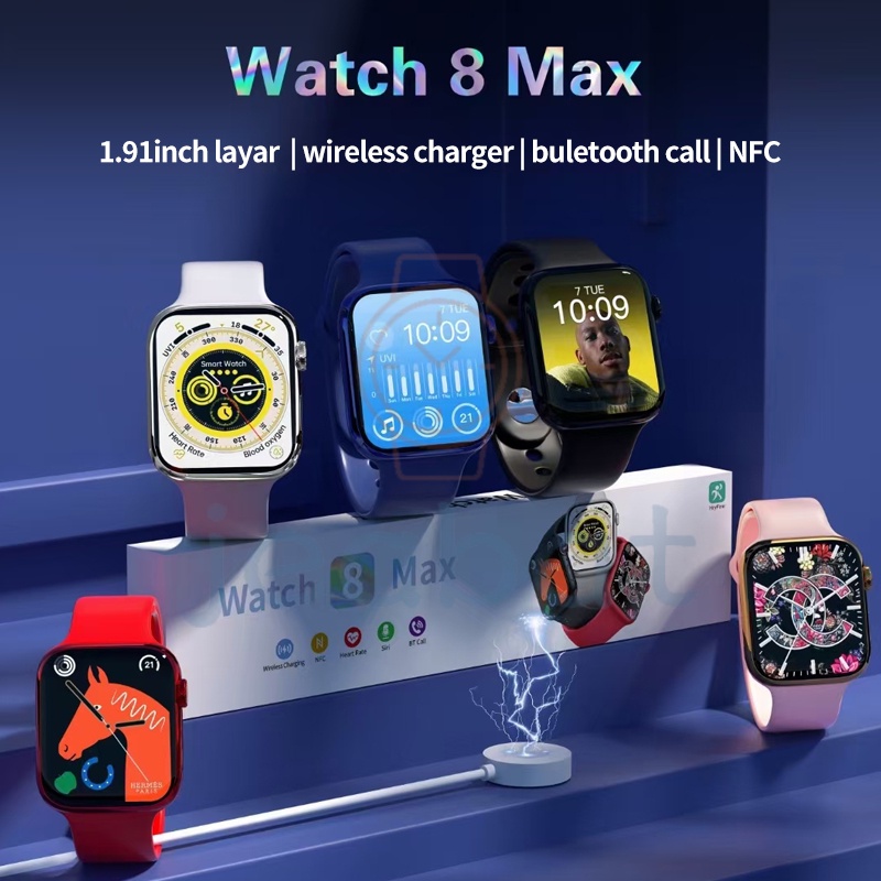 GARANSI❤️IWO Watch8 Max SERI 8 Smartwatch 1.85 inches Full Square Screen NFC Jam Tangan Pintar Pria Wanita