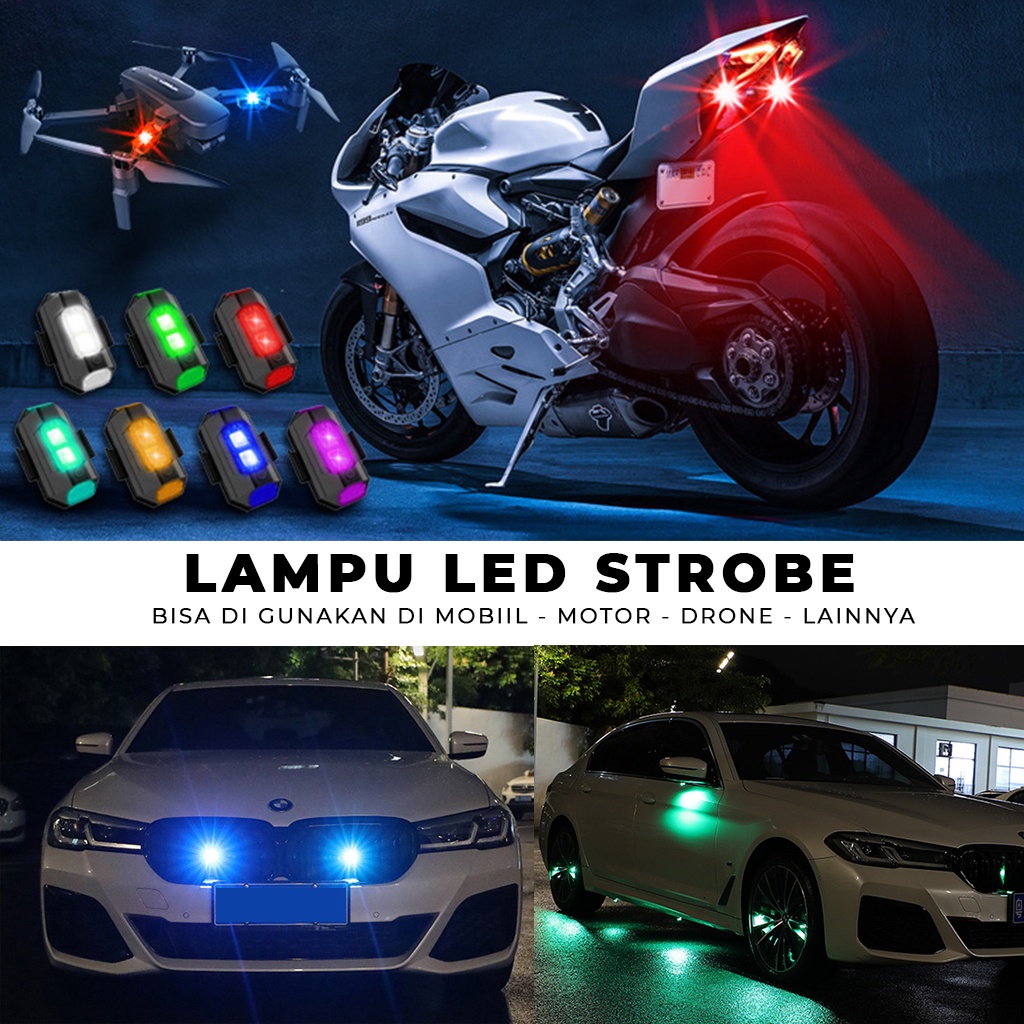 Lampu Kedip Motor Led Strobo 7 Warna Lampu Custom Mini Mobil Strobe Light USB Charger Lampu Sorot Sepeda |GROSIRXPRESS