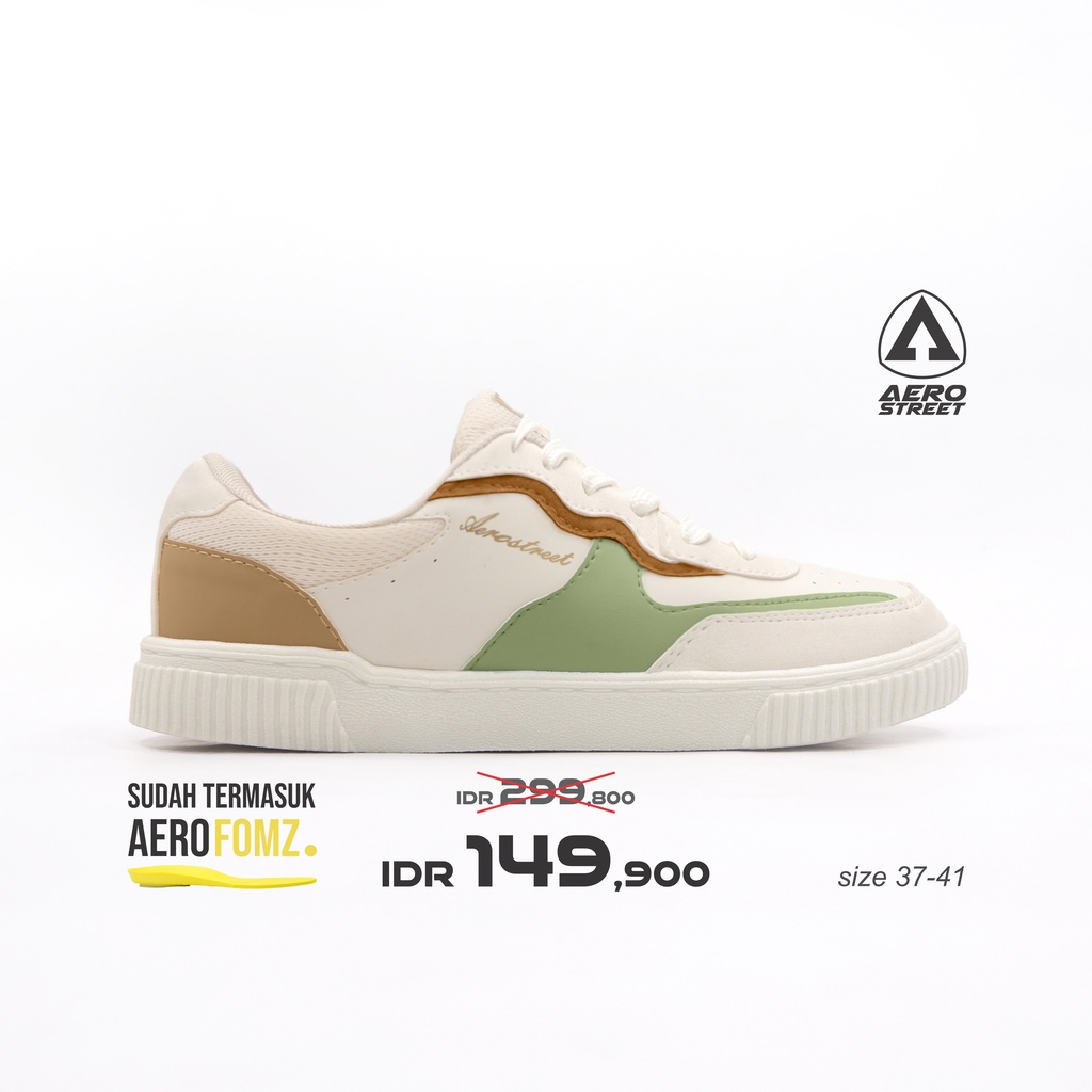 Aerostreet 37- 41 Grace Putih Hijau Pastel - Sepatu Sneakers Casual