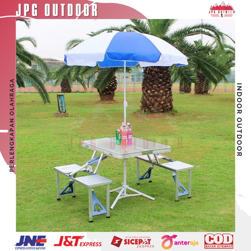 Meja Koper Kursi Lipat Set Camping Piknik Outdoor Foldable Portable Aluminium