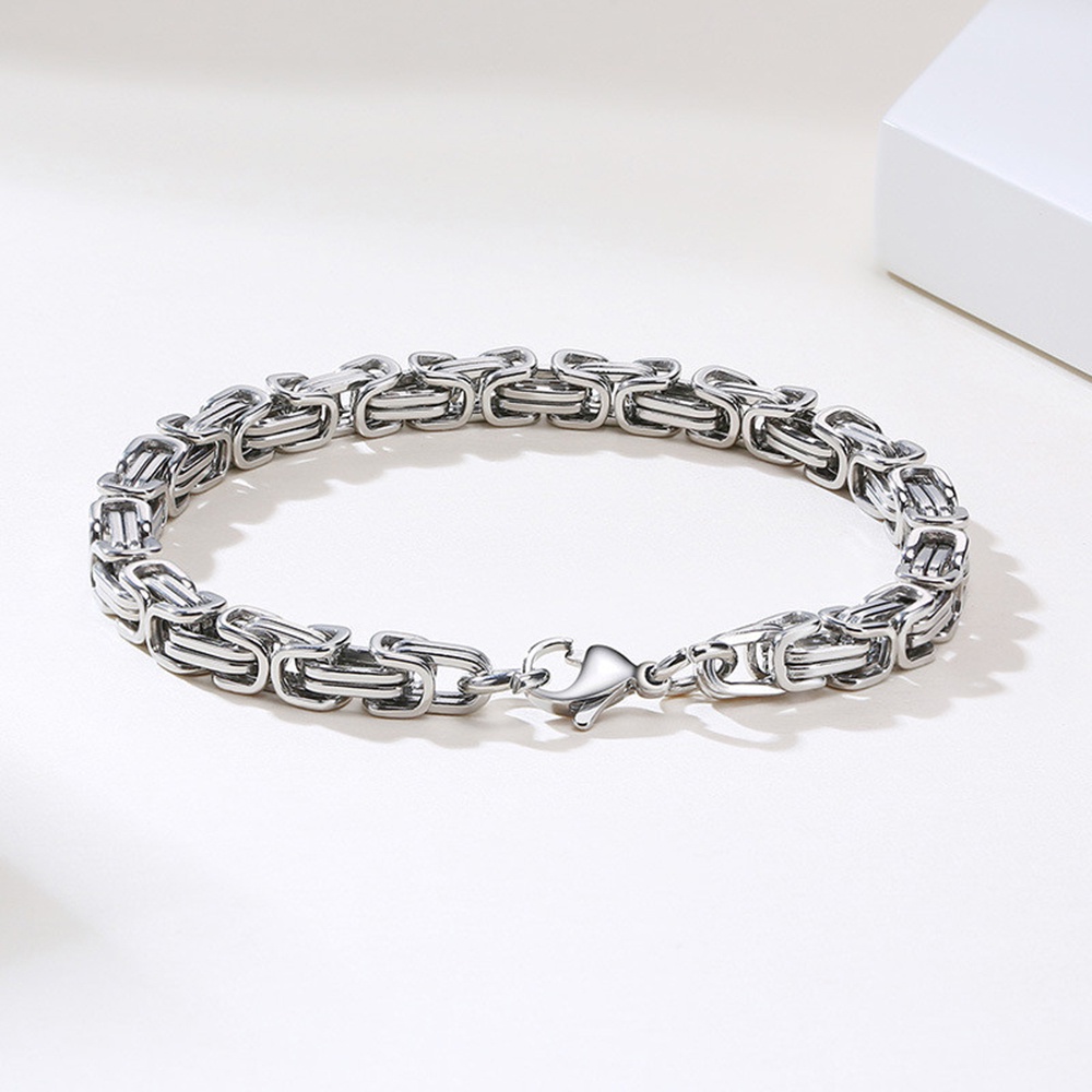 Gelang Rantai Silver Titanium Steel Keel Gaya Punk Untuk Pria Loop Chain Bracelets Jewelry 18-20cm