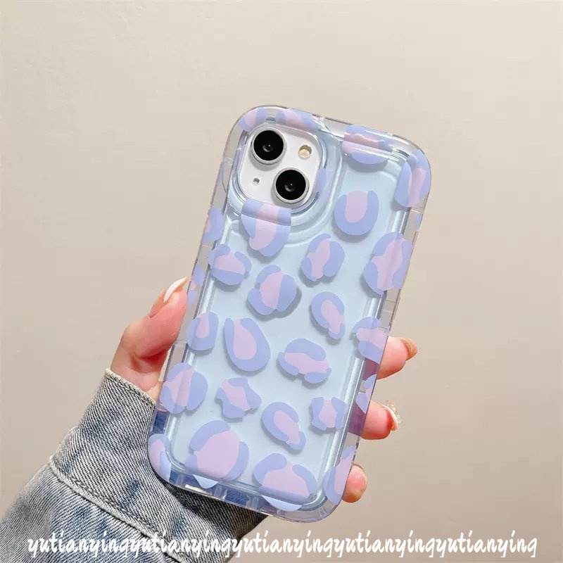 IPHONE Casing Ponsel Kompatibel Untuk Iphone11 14 13 12 Pro MAX XR 7plus 8plus 6 6S 7 8 Plus X XS MAX Ins Fashion Ungu Leopard Print Airbag Shockproof Transparan Lembut TPU Cover