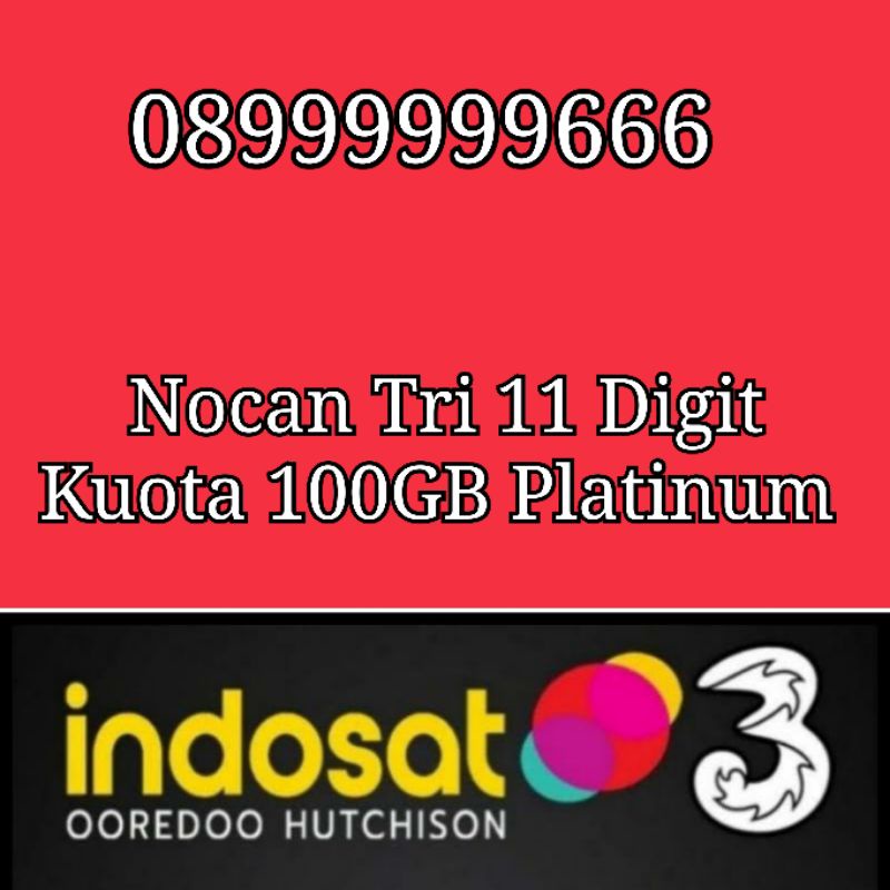 Nomor Cantik Nocan 11 Digit Heksa 9 Tengah Triple 6 Kartu Perdana Tri Three 4G LTE Kuota 100GB Plati