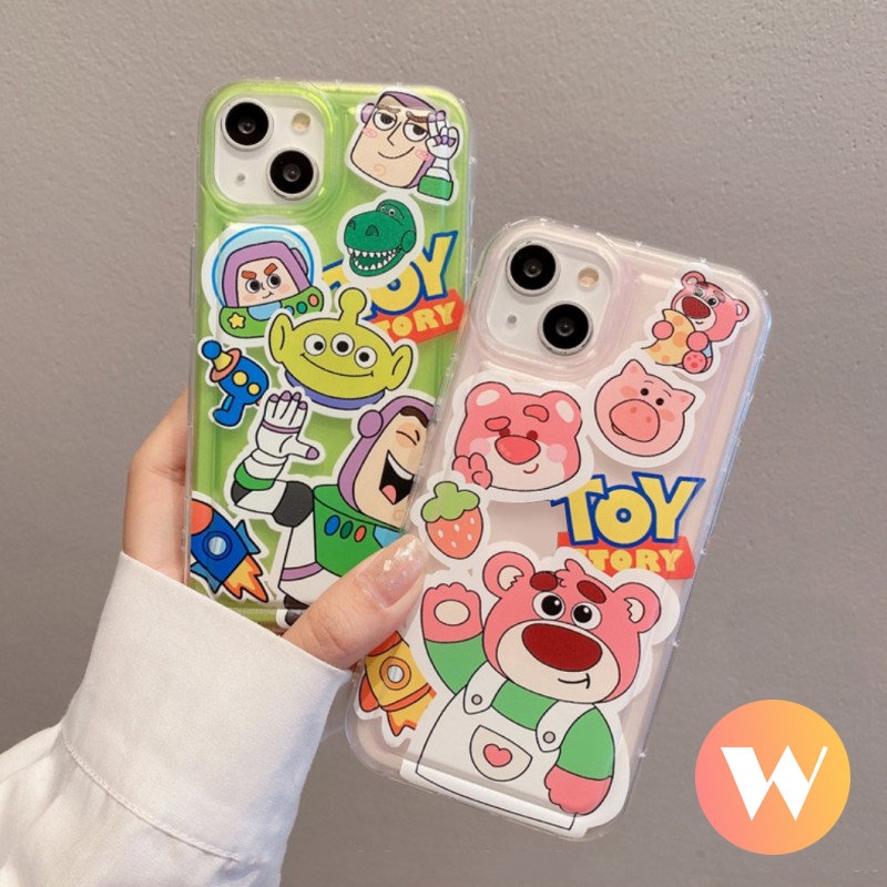 Kartun Lucu Buzz Lightyear Shockproof Airbag Case Kompatibel Untuk iPhone 7Plus XR 11 14 13 12 Pro MAX X XS MAX 6 6S 8P Plus SE 2020 Imut Strawberry Bear Toy Story Lembut TPU Cover