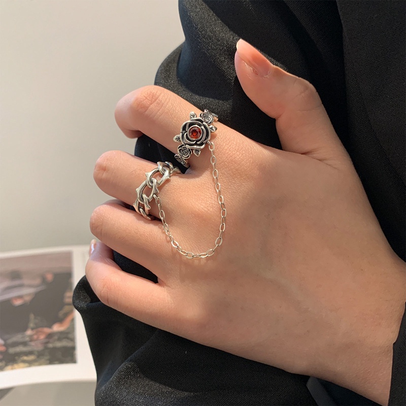 Red Zircons Flower Wedding Rings Untuk Wanita Pasangan Mode Baru Vintage Handmade Rantai Rumbai Pesta Perhiasan Hadiah