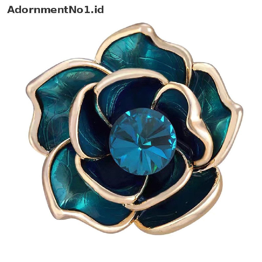 [AdornmentNo1] Bros Bunga Camelia Berlian Imitasi Biru Untuk Wanita Pin Enamel Pin Kerah Elegan [ID]