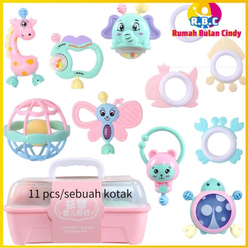 (R.B.C) Rattle kotak set 11pcs  Rattle Teething Kit  Mainan Gigitan Bayi  mainan kerincingan dan gigitan bayi  Gigitan Bayi Teether mainan bayi