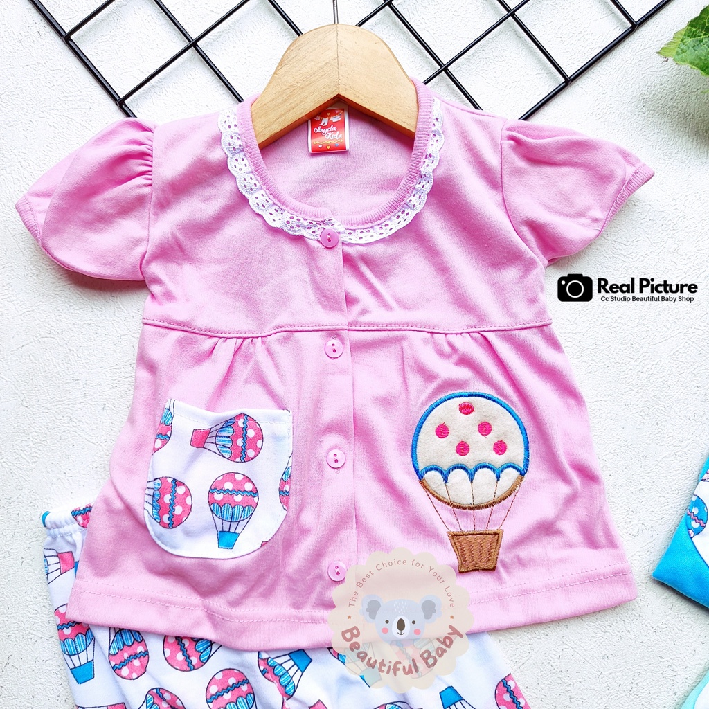 Baby.ou - Setelan Baju Bayi Lengan Pendek Celana Panjang Motif Bordir Ballon / Setelan Piyama Bayi Perempuan 3-12 Bulan / Baju Bayi Perempuan Yeiko