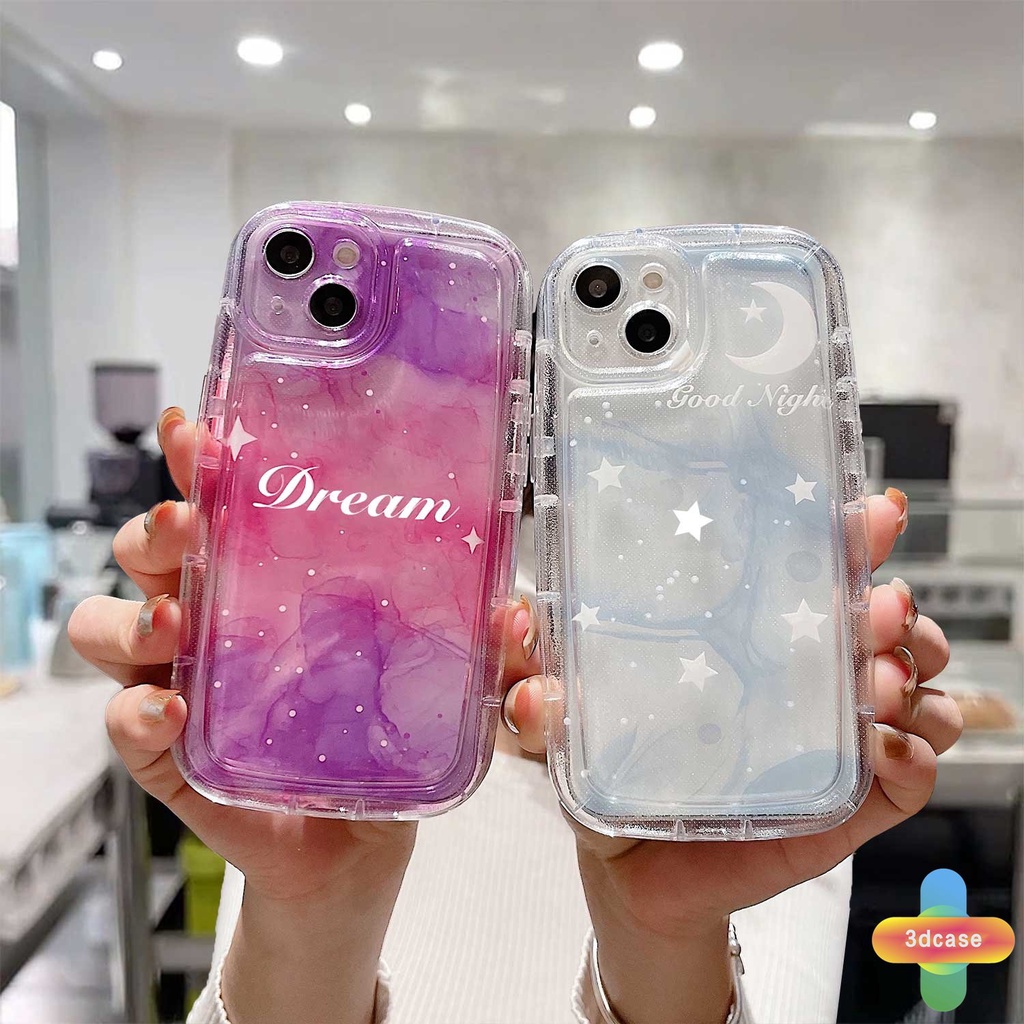 IPHONE Airbag Phone Case Kompatibel Untuk Iphone7 8 6 6S Plus 11 14 13 12 Pro MAX XR X XS MAX Fantasi Lukisan Tinta Langit Berbintang TPU Lembut Bening Shockproof Back Cover