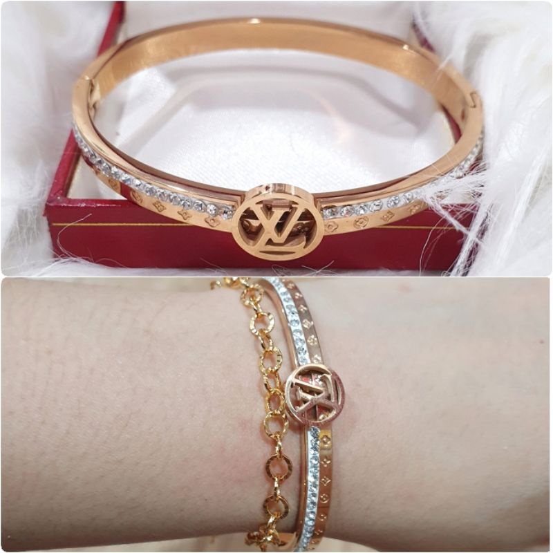 Gelang Titanium Asli Rosegold Mirip emas asli Premium Quality Anti karat anti alergi Stainless steel ori Branded band Ht28