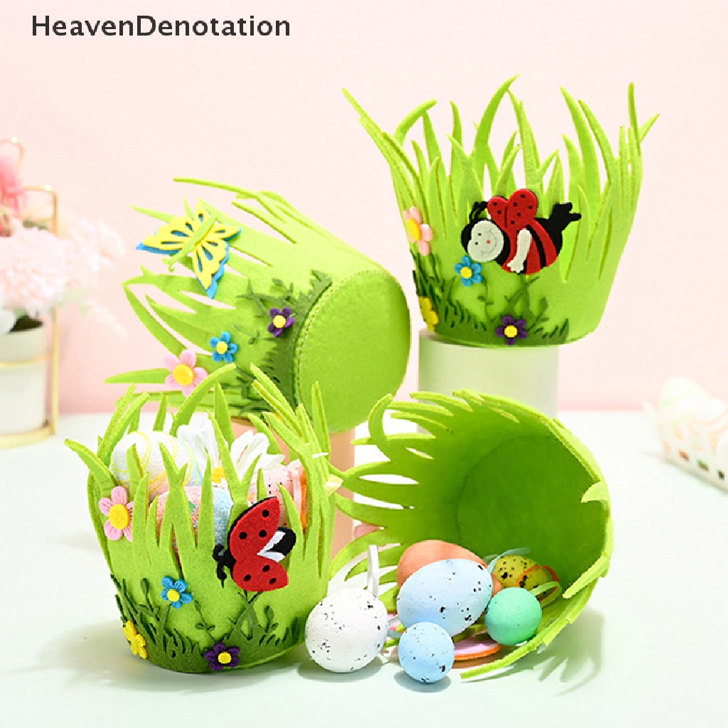 [HeavenDenotation] Keranjang Easter Green Non-Woven Tempat Telur Keranjang Rumput Paskah Pesta Prop HDV