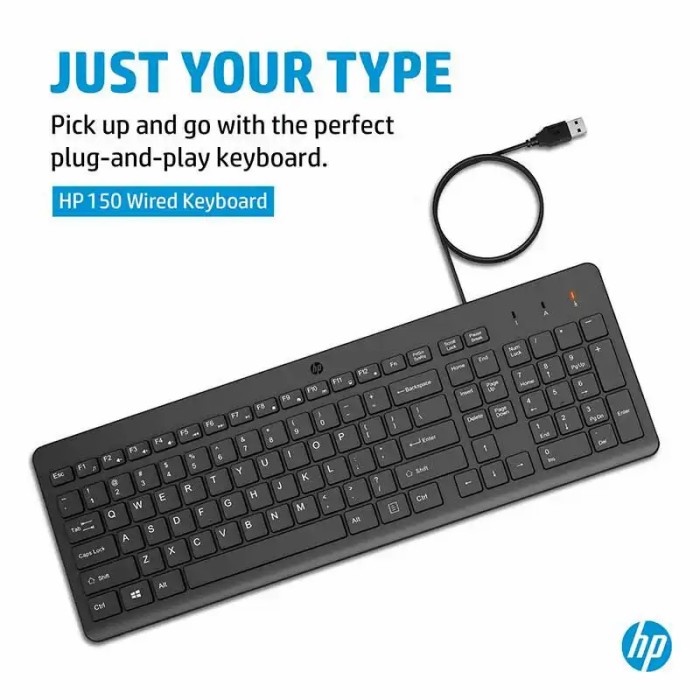 Keyboard HP 150 Wired USB For PC, Laptop Garansi Resmi