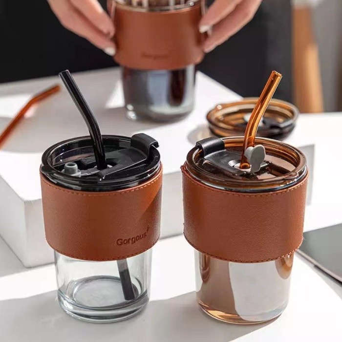 Tumbler Gelas Kaca CK5 Mug Tutup Vacuum Anti Tumpah 400ml Water Cup