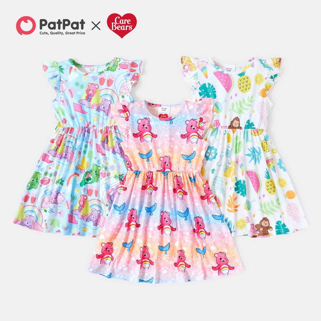 PatPat Care Bears Toddler Girl Classic and Magic Fruits Patterns Dress Care Bears Balita Gadis Gaun 