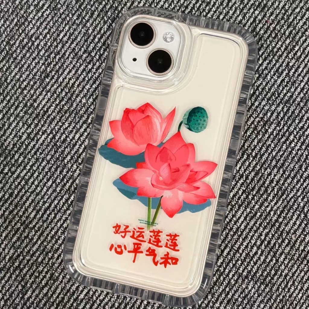 IPHONE Casing Ponsel Transparan Bunga Lotus Kompatibel Untuk Iphone14 13 11 12 Pro XS Max X XR 7 8 Plus Soft Casing TPU Silikon Shockproof Cover