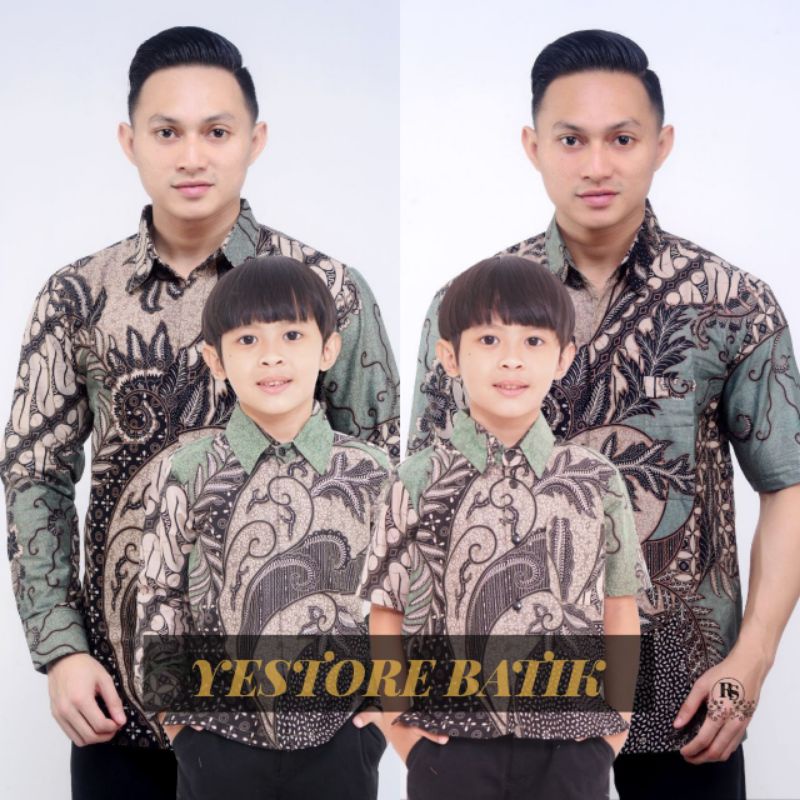 COD - Batik couple ayah anak laki-laki kekinian motif kate hijau sage green - Bisa pisah.