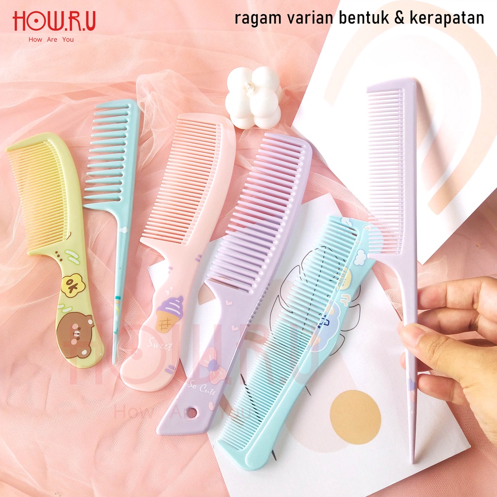 HOW.R.U | Sisir Rambut Pastel Anti Kusut Aneka Desain dan Warna