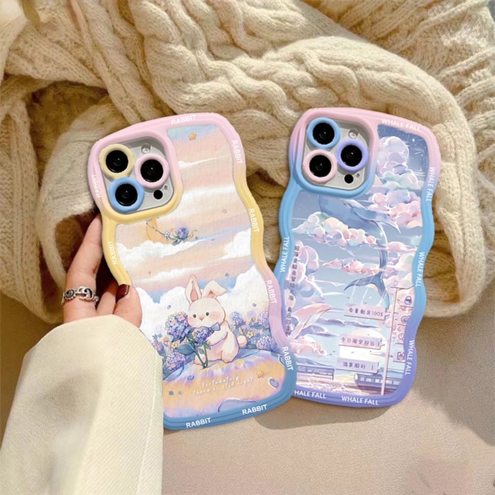 Case Lukisan Cat Minyak OPPO A17 A57 2022 A16 A15 A16K A54 A12 A5S A7 A94 A93 A3S A11k A53 A31 A52 A92 A37 F9 A1K A76 A36 A9 Motif Bunga Kelinci Paus Ilustrasi Wave Edge TPU Phone Cover