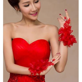 HG Sarung Tangan Wedding Pengantin Wanita Premium Gloves Sangjit Bunga Renda