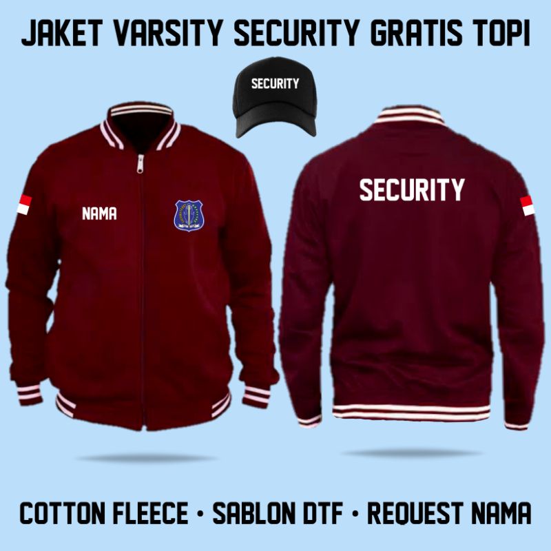 jaket baseball security/free name & topi simple keren dan termurah
