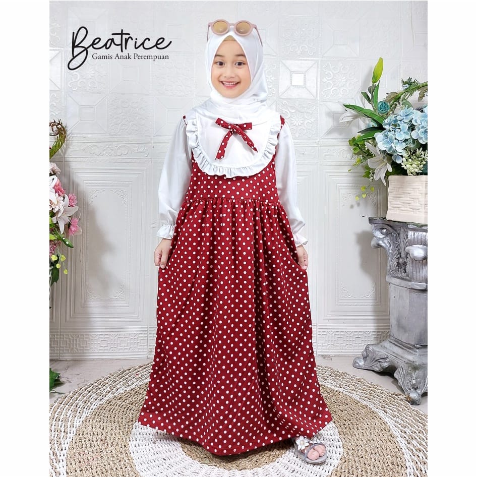 gaun pesta anak perempuan  / GAMIS POLKADOT ANAK / Gamis Anak Beatrice Polkadot / gamis bunga / gami