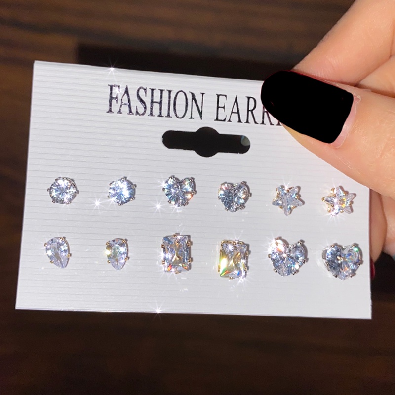 Set Anting Mutiara Zirkon Mewah Untuk Wanita Fashion Kartun Tulip Hati Stud Earring Perhiasan Aksesoris