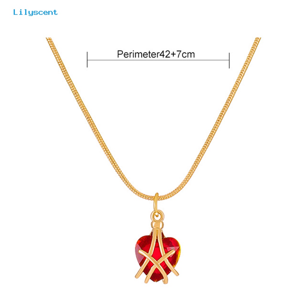 [LS] Bright Luster Adjustable Indah Wanita Kalung Geometri Bentuk Hati Bersinar Permata Imitasi Liontin Kalung Perhiasan Aksesoris