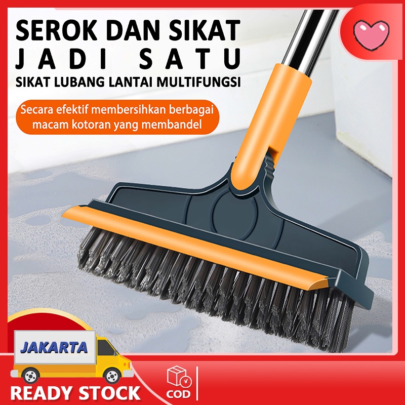 2 in1 Sikat Lantai Wiper Pembersih Lantai Dinding Kamar Mandi Sudut Wastafel Gagang Panjang Portable Sapu Lancip110*23CM