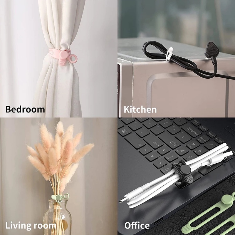 [Harga Grosir] [Unggulan] Organizer Kabel Data Silikon Dapat Digunakan Kembali Earphone USB Charging Line Management Winder Clip Desk Top Cable Wire Fastening Ties Cord