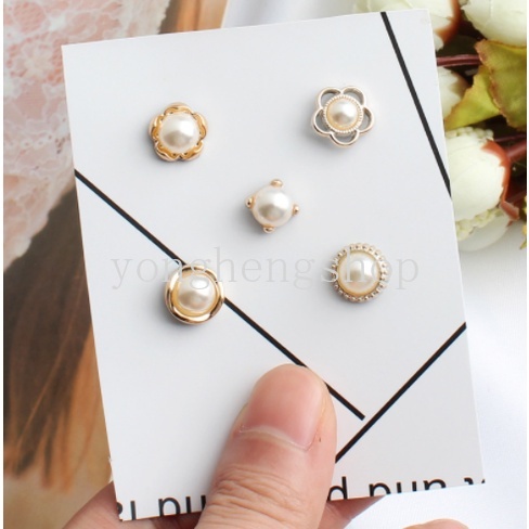 5pcs / set Bros Pin Kancing Mutiara Anti Silau Untuk Aksesoris Pakaian Wanita