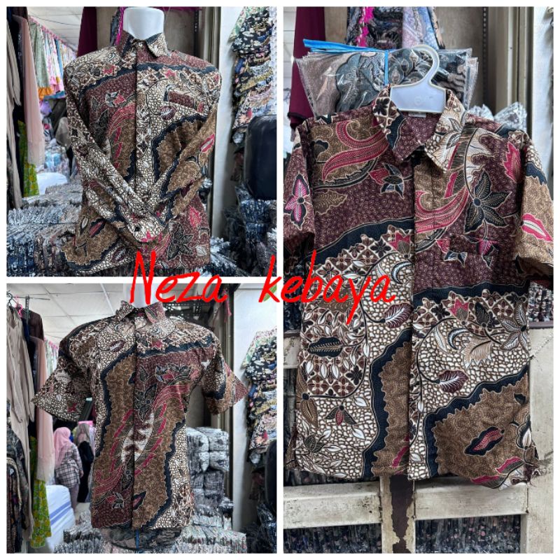 Kemeja batik couple anak//batik seragam keluarga//kemeja batik semi sutra foill/batik seragam pesta