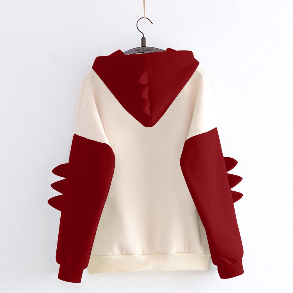 Dinosaur Sweater Wanita Outerwear Sweter Hoodie Polos Basic Matt Fleece Tebal Premium OOTD Korean Style