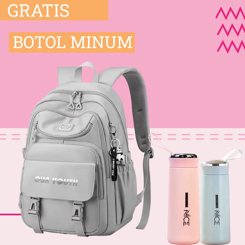 GTB- Tas Ransel Perempuan Tas Ransel Anak Perempuan Sekolah Tas Ransel Sekolah Wanita Gratis Botol minum