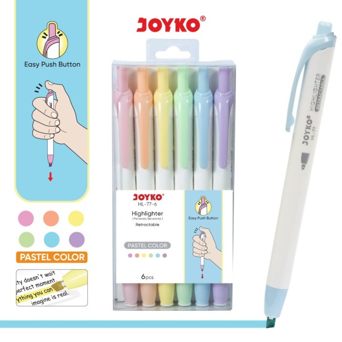 

BISA COD Highlighter Joyko HL-77-6 Penanda Berwarna Warna Pastel Color