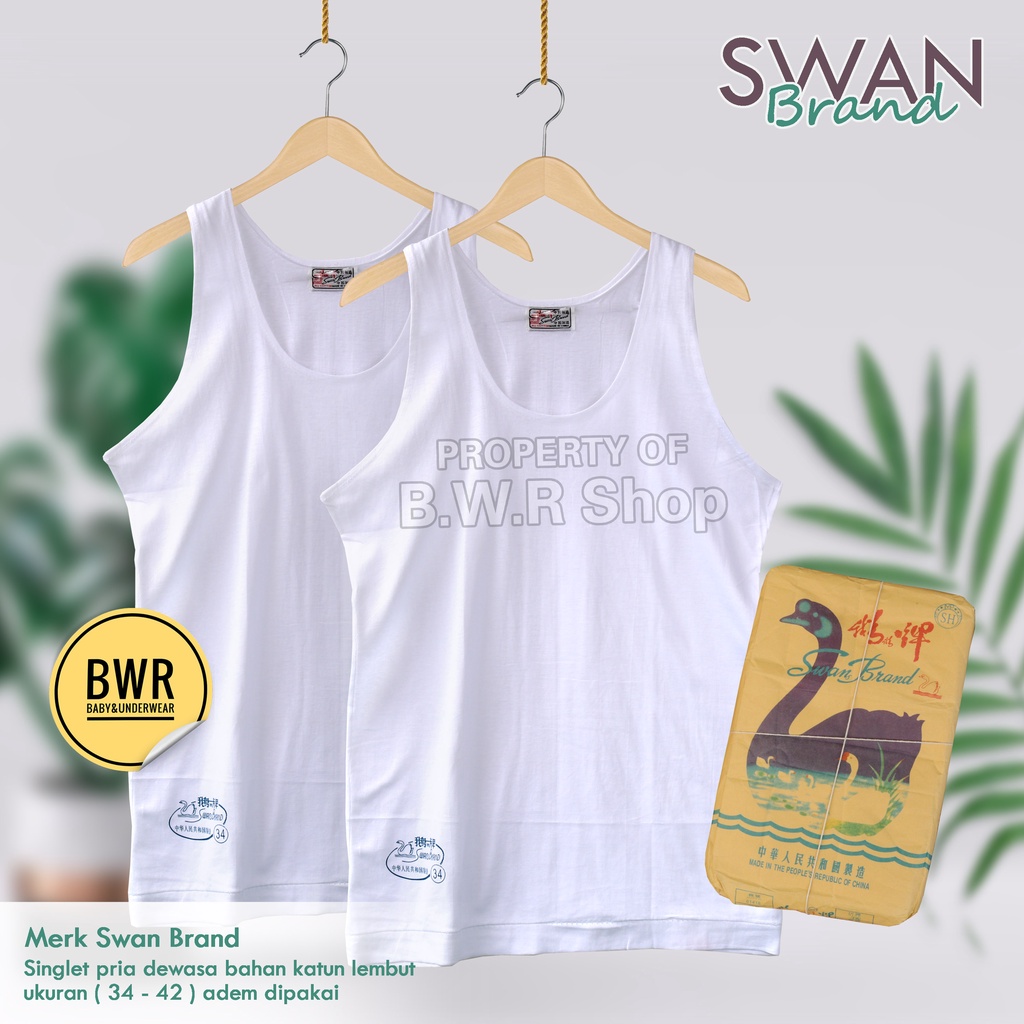 [ 6pc ] Singlet Swan PUTIH / 34, 36, 38, 40, 42 Kaos Pakaian Dalam Pria Underwear Import Swan - Bwr