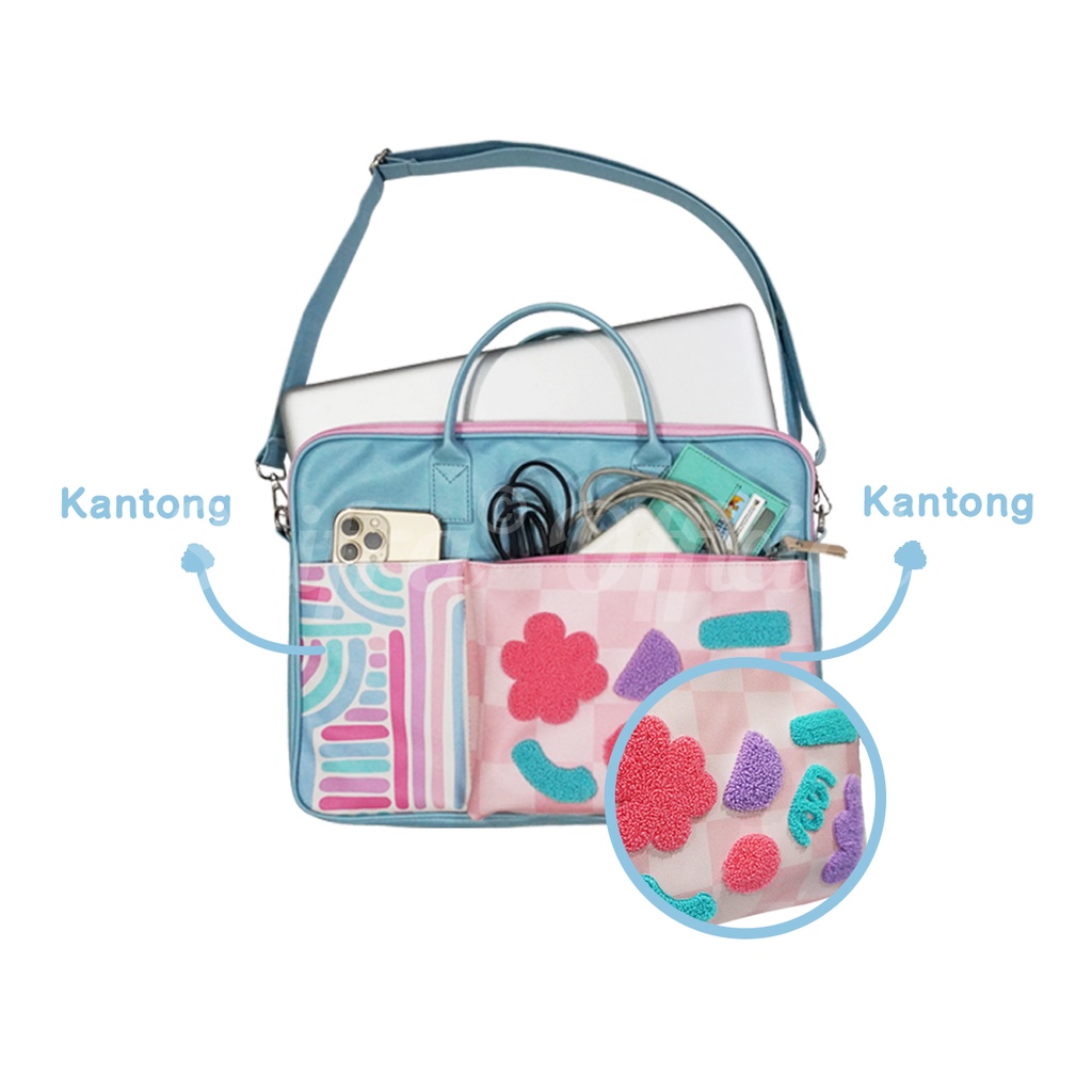 Shifra Tas Laptop Selempang Tali Panjang Kantong Sulam Embroidery Warna Warni Blue Pink Purple Yellow