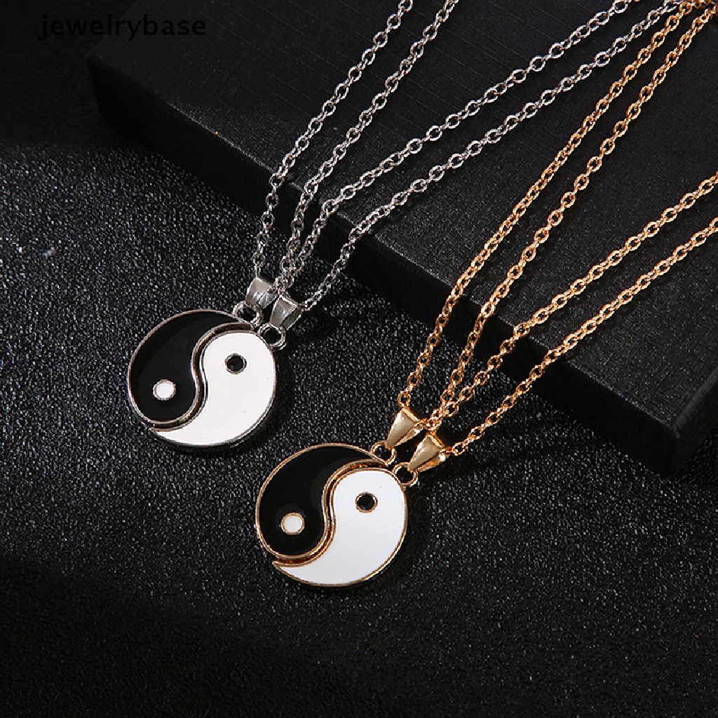 [jewelrybase] 2 Pcs Tai Chi Yin Yang Pasangan Gelang Kalung Set Liontin Adjustable Kepang Rantai Gelang Yang Sesuai Dengan Kekasih Gelang Choker Butik