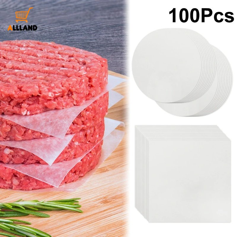 100pcs Kertas Alas Makanan Hamburger Bulat Persegi/Disposable Hamburger Patty Bantalan Pemisahan Minyak Anti Lengket