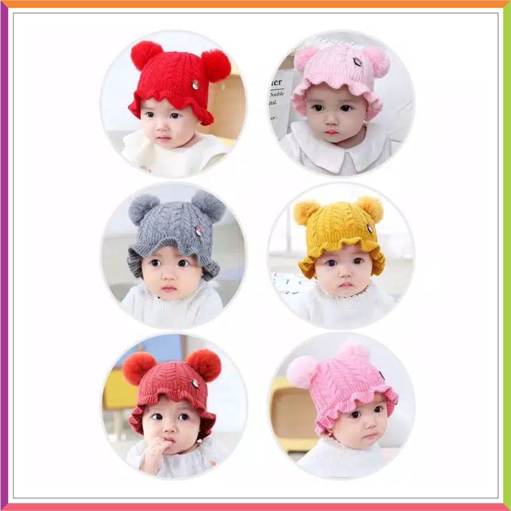 TOPI RAJUT BUCKET POM POM BAYI ❤ Fashionbabies ❤