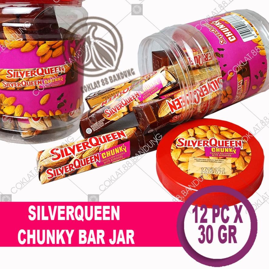 

♡ SilverQueen Chunky Bar Toples Isi 12 pcs X 30 gr Coklat - Cokelat SIlver Queen ChunkyBar Jar 30 gram X 12 Batang Milk Chocolate Cashew Almond BOX ◘