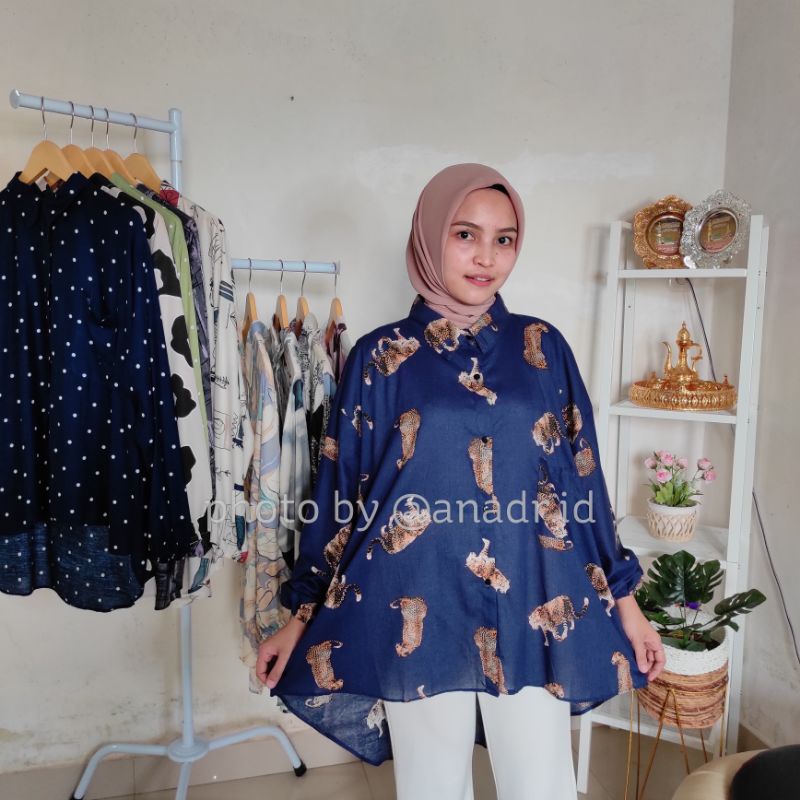 PATTERN OVERSIZE BLOUSE MOTIF TIGER - KEMEJA MOTIF - KEMEJA OVERSIZE - KEMEJA BASIC