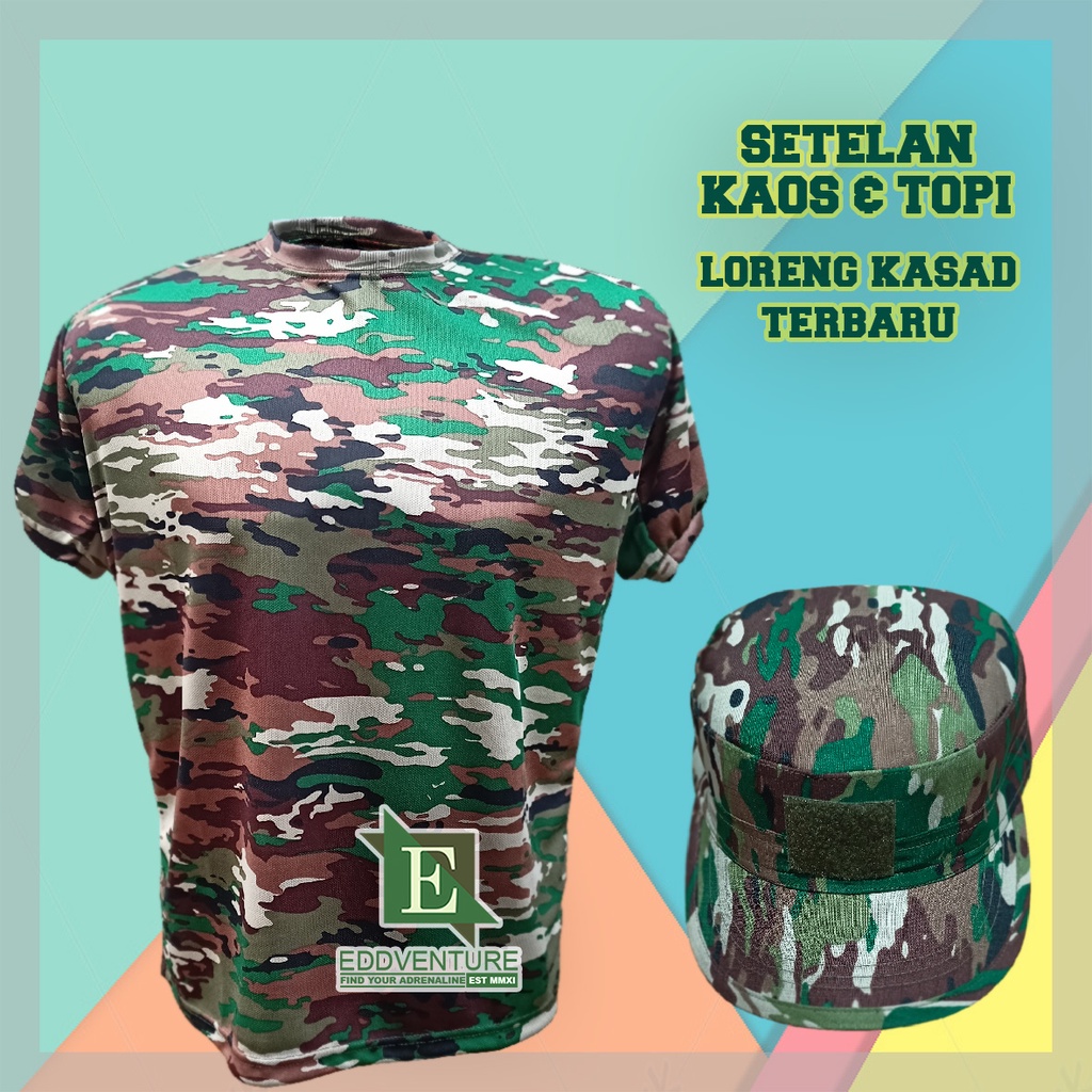 Satu Set Setelan Baju Kaos Lengan Pendek Topi Kasad TNI AD TAD Terbaru Punisher Skull Komando Balotelli Ripstop Dryfit Dry Fit Pria Wanita