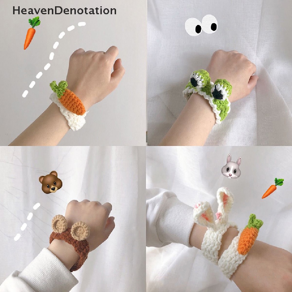 [HeavenDenotation] Lucu Wol Buatan Tangan Hewan Gelang Knitg Crochet Telinga Kelinci Wortel Katak Gelang Fashion Perhiasan Untuk Siswa Menenun Tali Tangan HDV