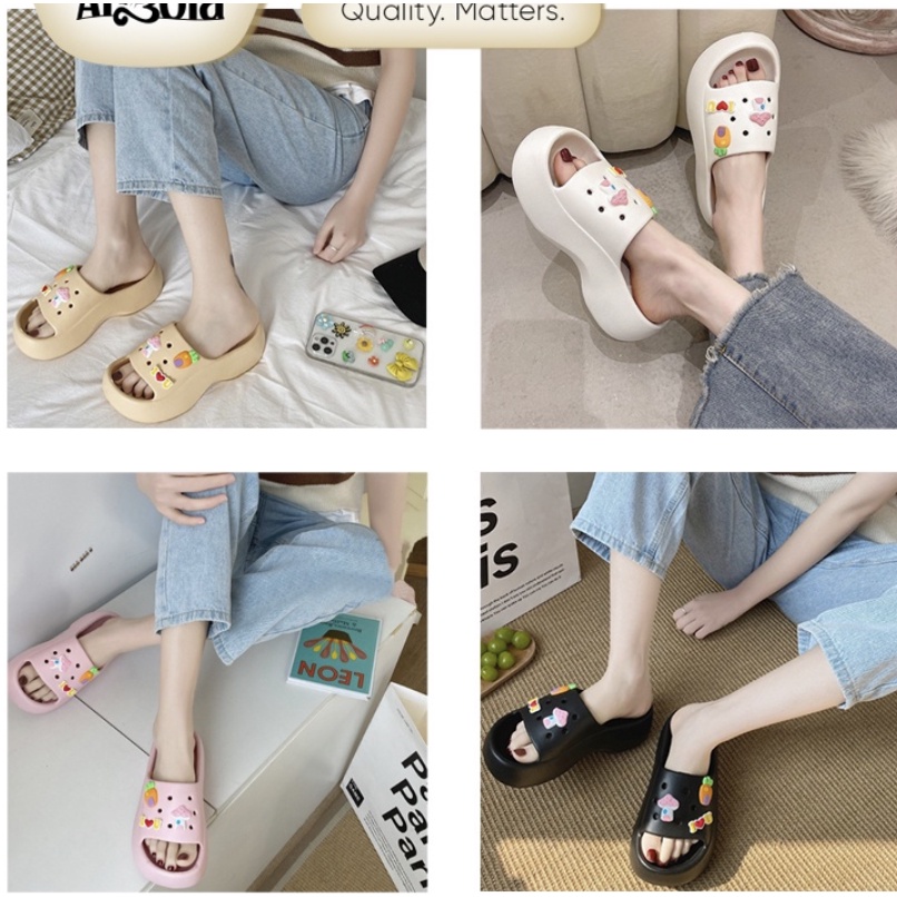 Sandal Wedges Jibbitz Slip On H14 Sendal Jalan-jalan Korea Wanita Comfy Lucu EVA