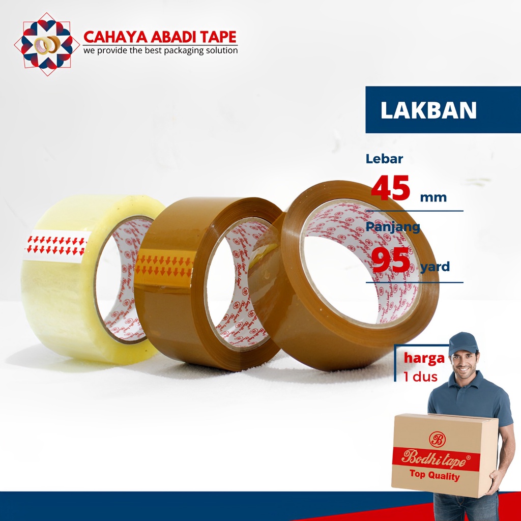 

LAKBAN BENING COKLAT BODHI 45MM X 95YARD PER DUS REKAT KUAT DAN TERMURAH