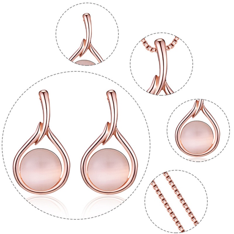 [AYBx] Baju Kaos Distro Pria Wanita Lengan Pendek Set Perhiasan Pernikahan Batu Opal Bulat Elegan Untuk Wanita Warna Emas Kalung Panjang Anting Drop