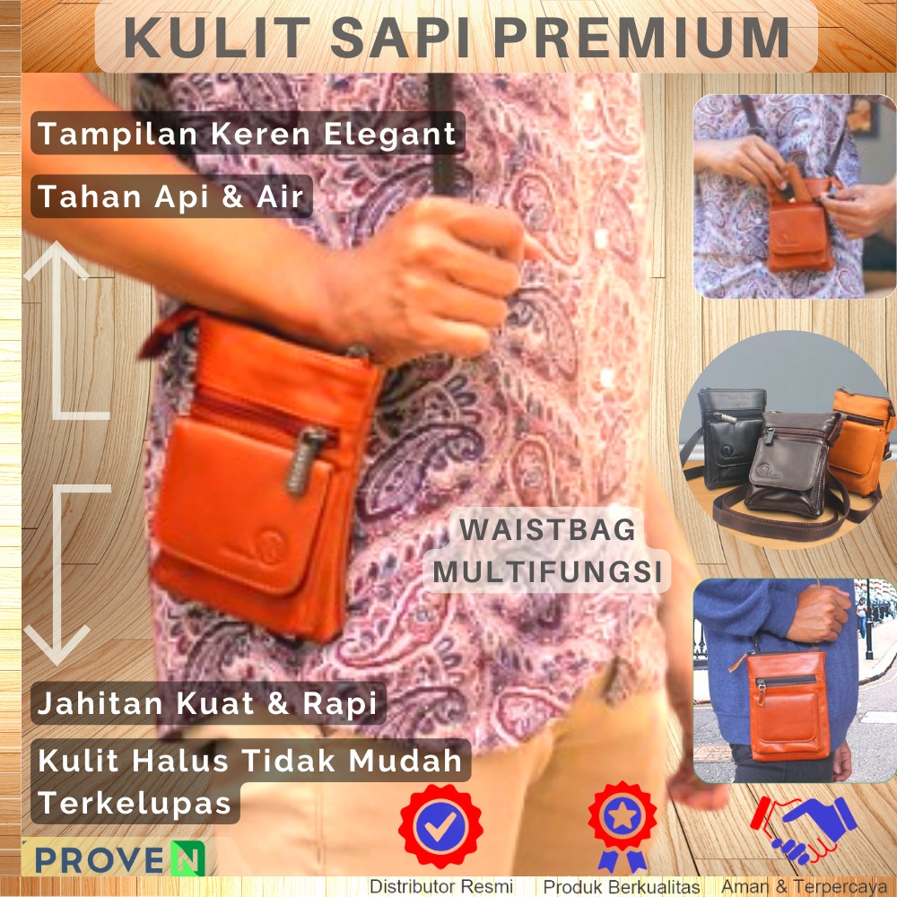 Tas Selempang Pria Kulit Sapi Asli Tas Slempang Pria Kulit Waistbag Pria P041